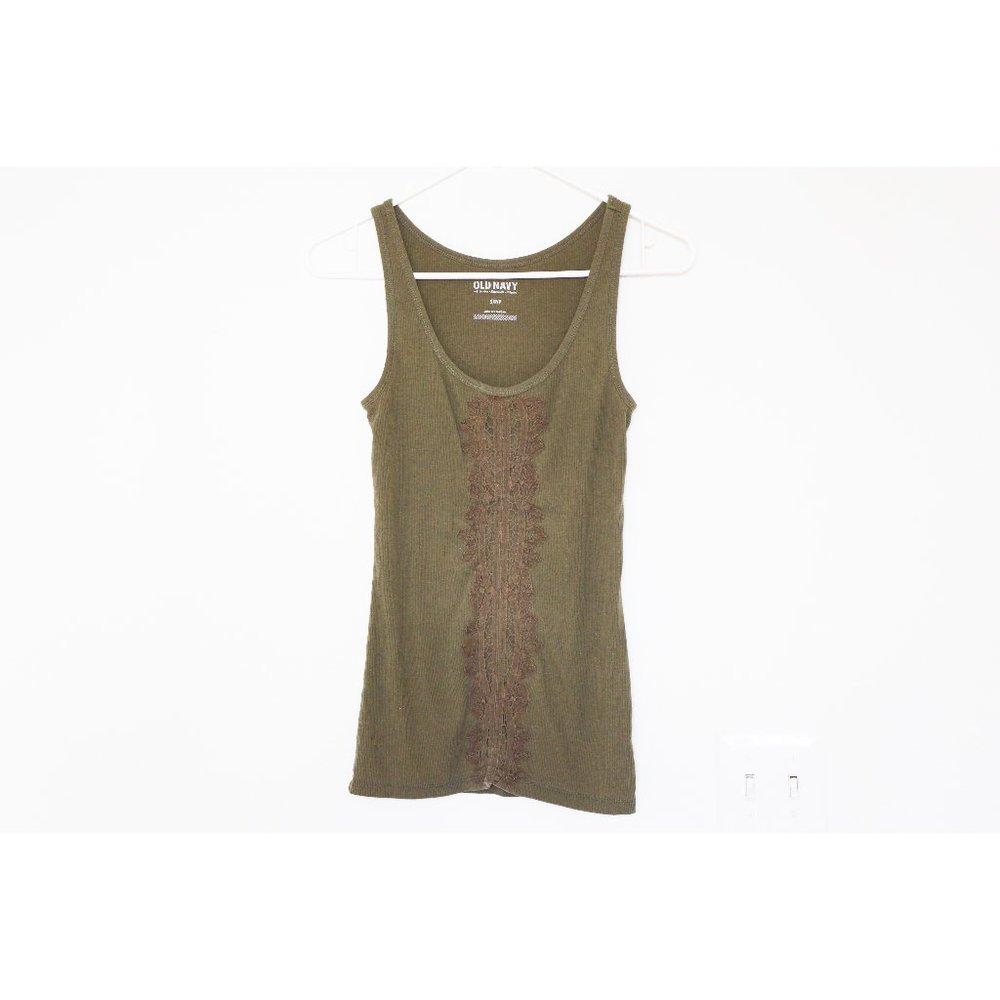 Old Navy Dark Olive Green Lace Tank Top Size S